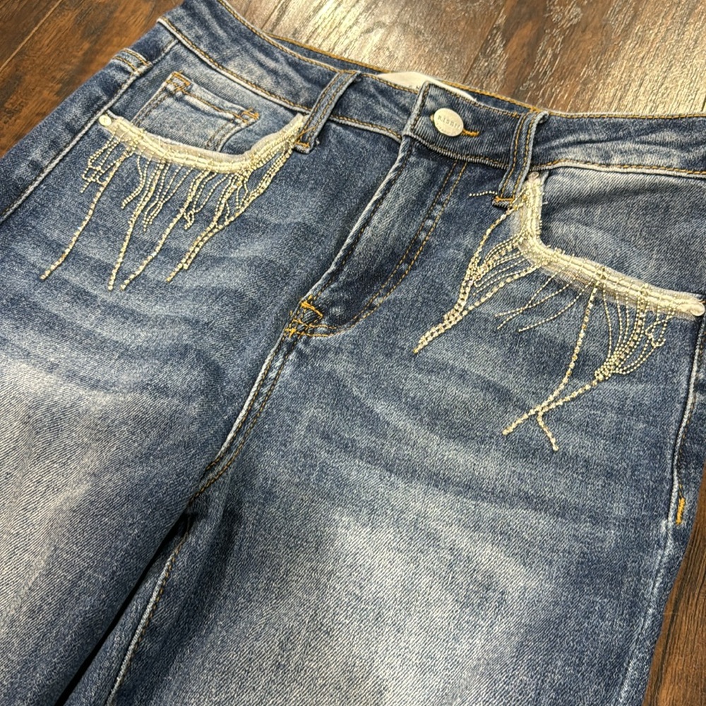 Risen Shimmer Straight Leg Ankle Cropped Jeans - Picture 4 of 6
